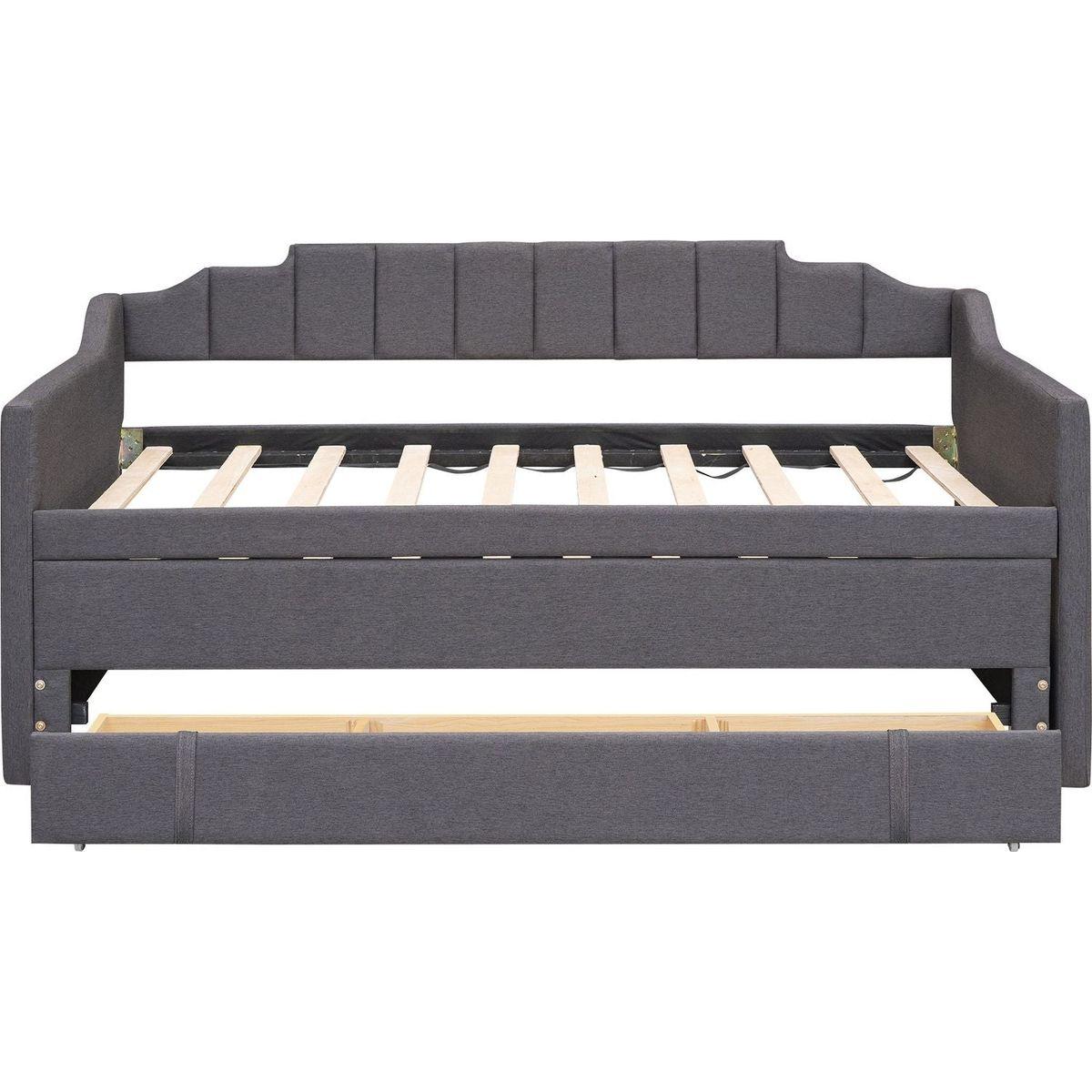 Twin Size Upholstered Daybed with Trundle and Three Drawers,Grey
