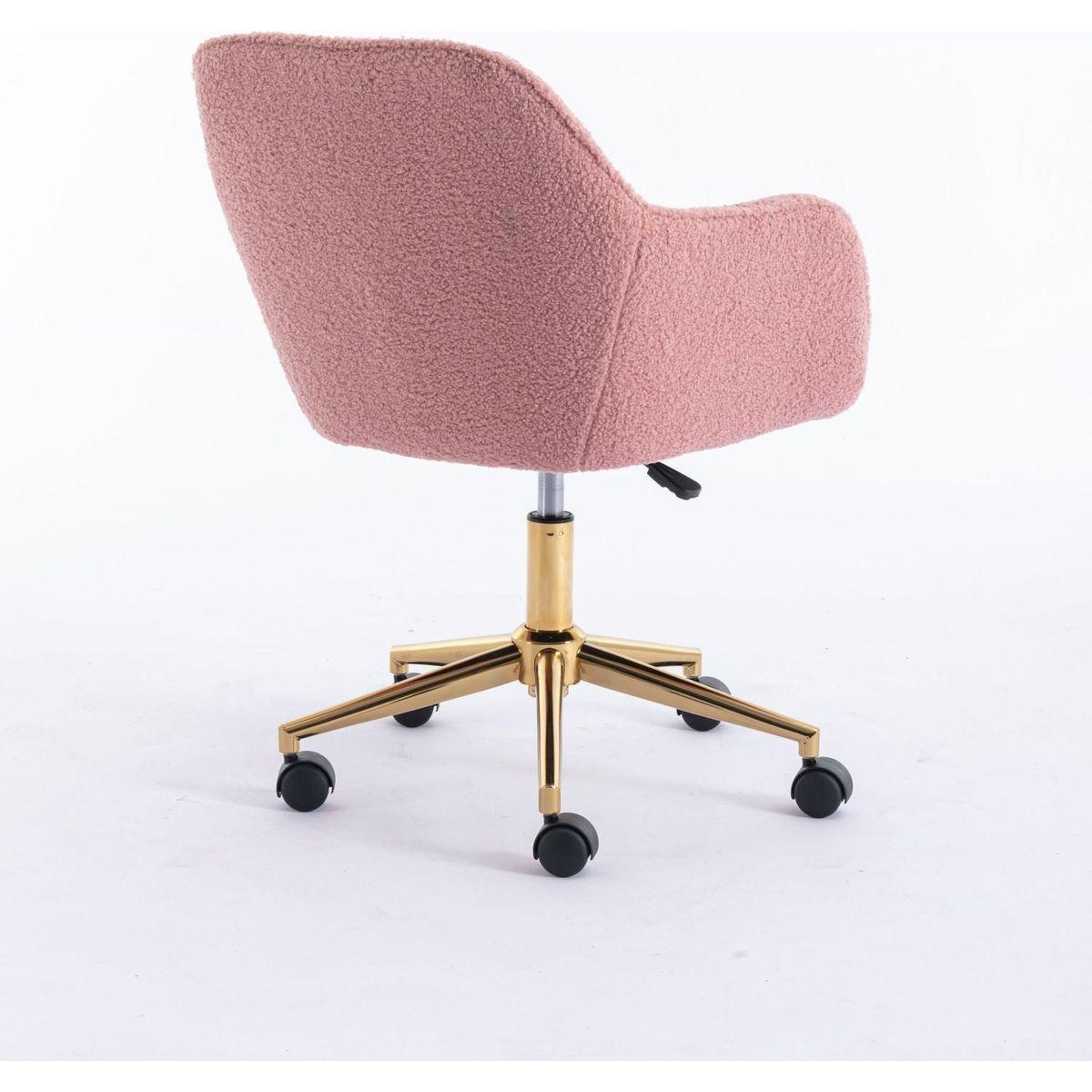 Modern Teddy Fabric Material Adjustable Height 360 Revolving Home Office Chair With Gold Metal Legs And Universal Wheel For Indoor,Pink