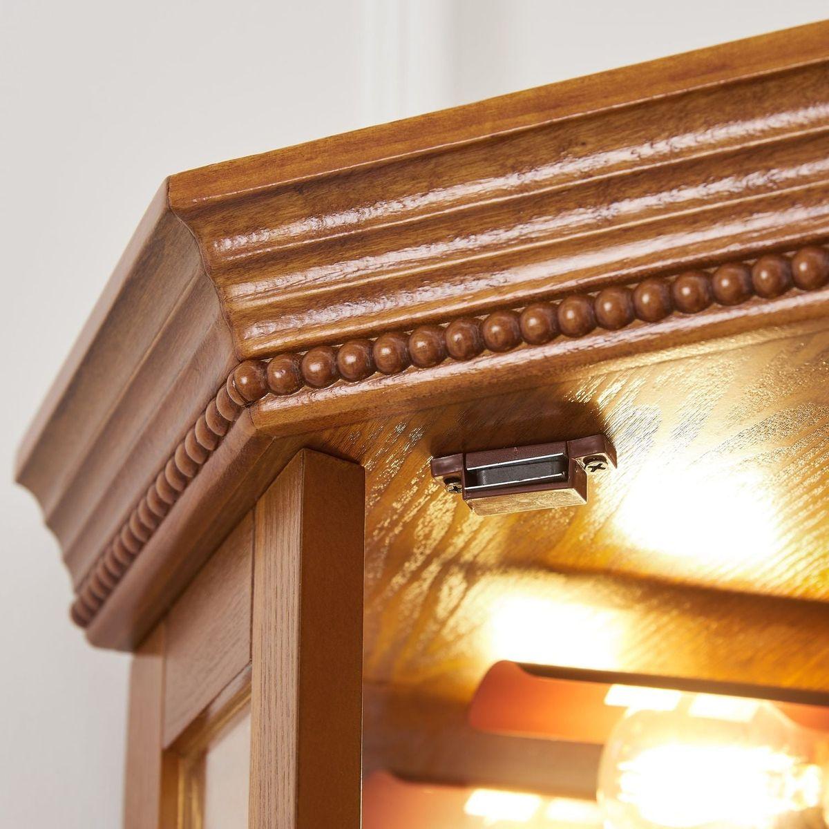 Corner Curio Cabinet with Lights, Adjustable Tempered Glass Shelves, Mirrored Back, Display Cabinet,Oak (E26 light bulb not included)