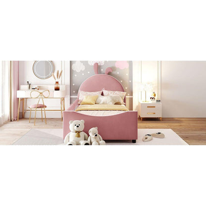 Twin Size Upholstered Daybed with Rabbit Ear Shaped Headboard, Pink