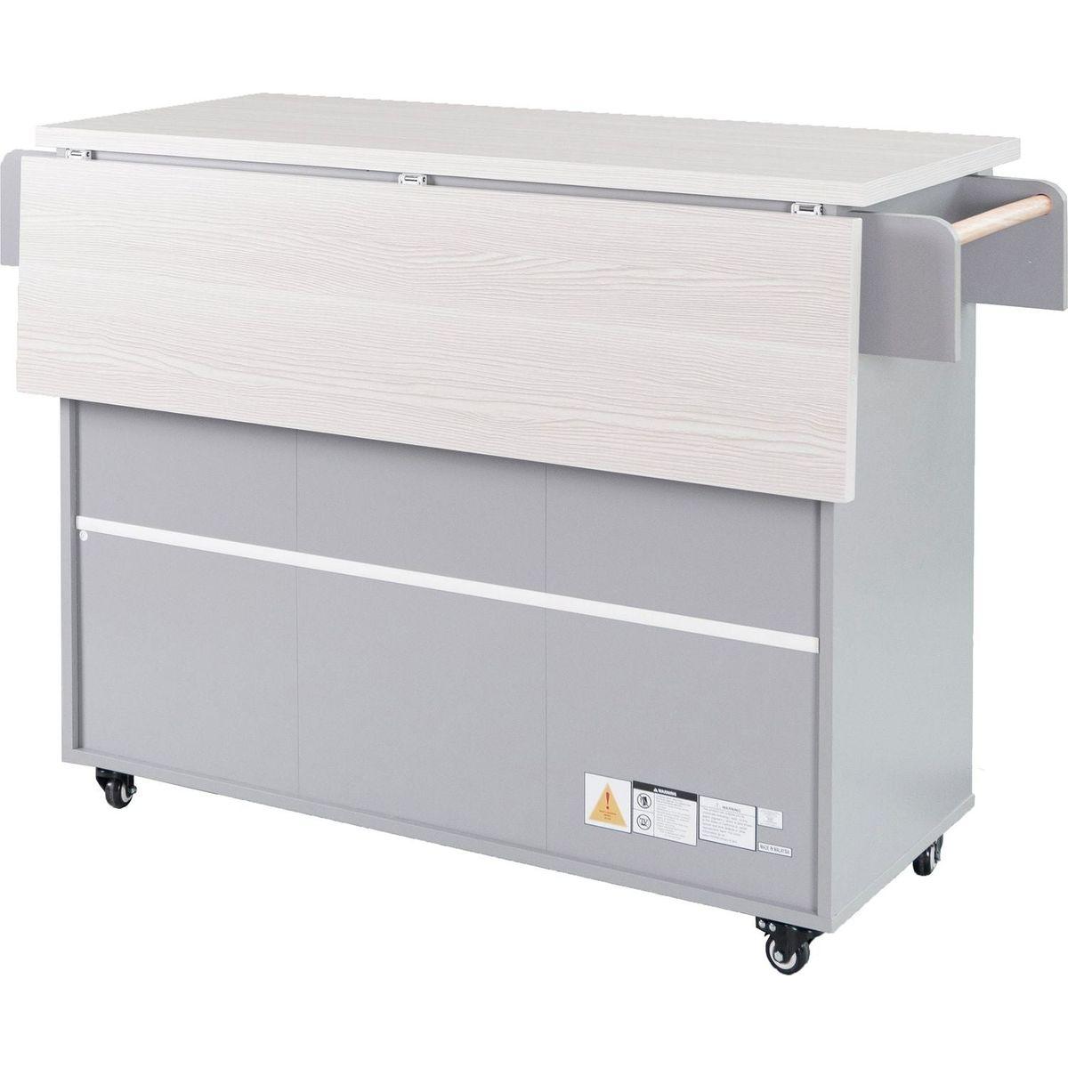 Kitchen Island with Trash Can Storage Cabinet, Kitchen Cart with Drop Leaf, Spice Rack, Towel Rack and Drawer, Rolling Kitchen Island on Wheels with Adjustable Shelf, Grey