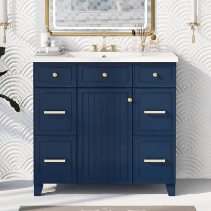 36" Bathroom Vanity Cabinet with Sink Top Combo Set, Navy Blue, Single Sink, Shaker Cabinet with Soft Closing Door and Drawer