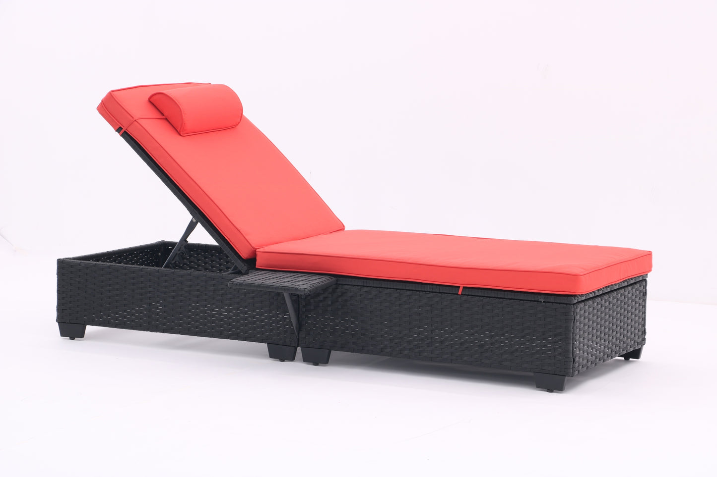 Outdoor Patio Chaise Lounge Chair,Lying in bed with PE Rattan and Steel Frame,PE Wickers,Pool Recliners with Elegant Reclining Adjustable Backrest and Removable Cushions Sets of 2(Black+Red)