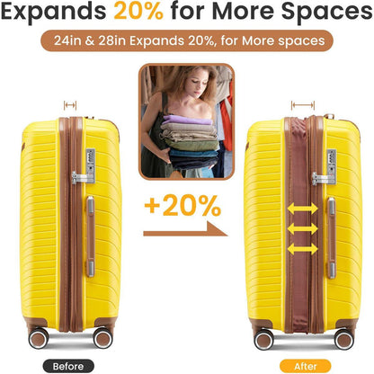 Luggage Sets 4 Piece(14/20/24/28), Expandable Lightweight Suitcase with 4 Double 360 Degrees Mute Spinner Wheels PP Materials Durable TSA Lock Travel Luggage