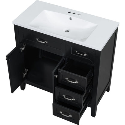 36" Bathroom Vanity with Sink Combo, Black Bathroom Cabinet with Drawers, Solid Frame and MDF Board