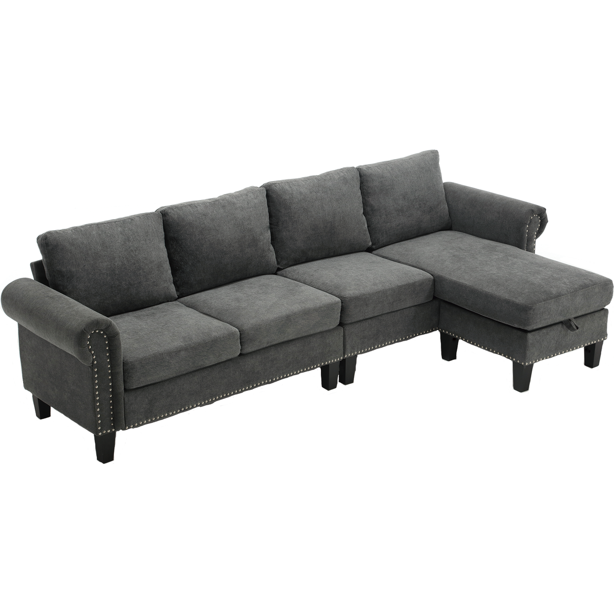 Convertible Sectional Sofa with Storage,L-shaped sofa,Four-seater sofa,Modern Linen Fabric Sectional Couches for Living Room,Gray