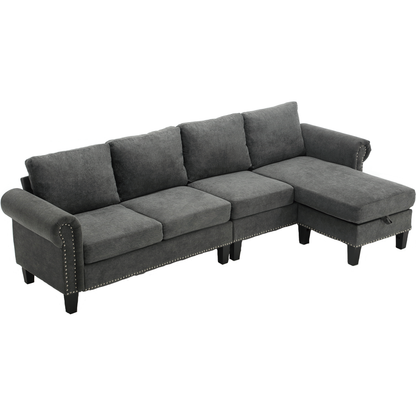 Convertible Sectional Sofa with Storage,L-shaped sofa,Four-seater sofa,Modern Linen Fabric Sectional Couches for Living Room,Gray