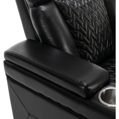 270 Degree Swivel PU Leather Power Recliner Individual Seat Home Theater Recliner with Comforable Backrest, Tray Table, Phone Holder, Cup Holder, USB Port, Hidden Arm Storage for Living Room, Black