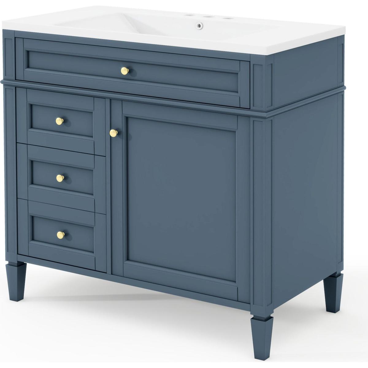 36" Bathroom Vanity with Top Sink, Modern Bathroom Storage Cabinet with 2 Drawers and a Tip-out Drawer, Single Sink Bathroom Vanity