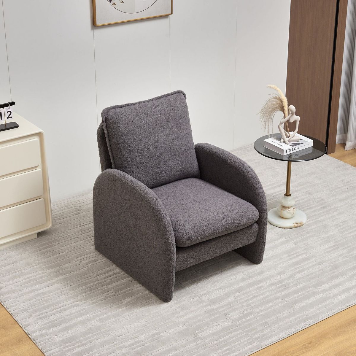 Modern Sherpa Upholstered Accent Chair, Comfortable Living Room Armchair, Lounge chair for Bedroom, and Office "Stylish and Ergonomic Design