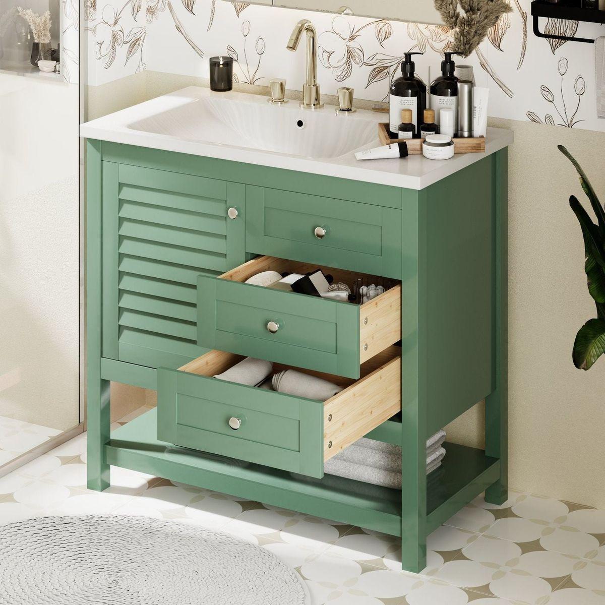 36" Bathroom Vanity with Undermount Sink, Free Standing Vanity Set with 2 Drawers& Soft Closing Doors, Bathroom Storage Cabinet with Solid Wood Feet, Green