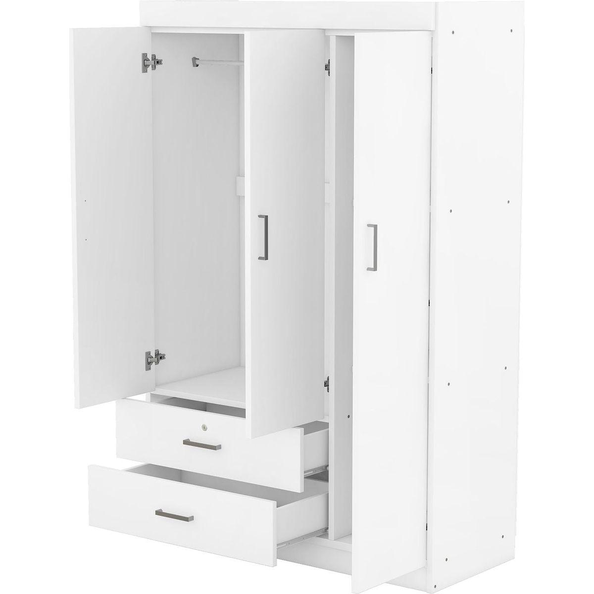 3-Door Wardrobe with 2 Drawers, White