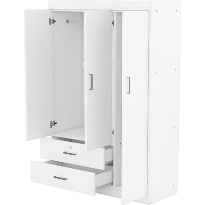3-Door Wardrobe with 2 Drawers, White