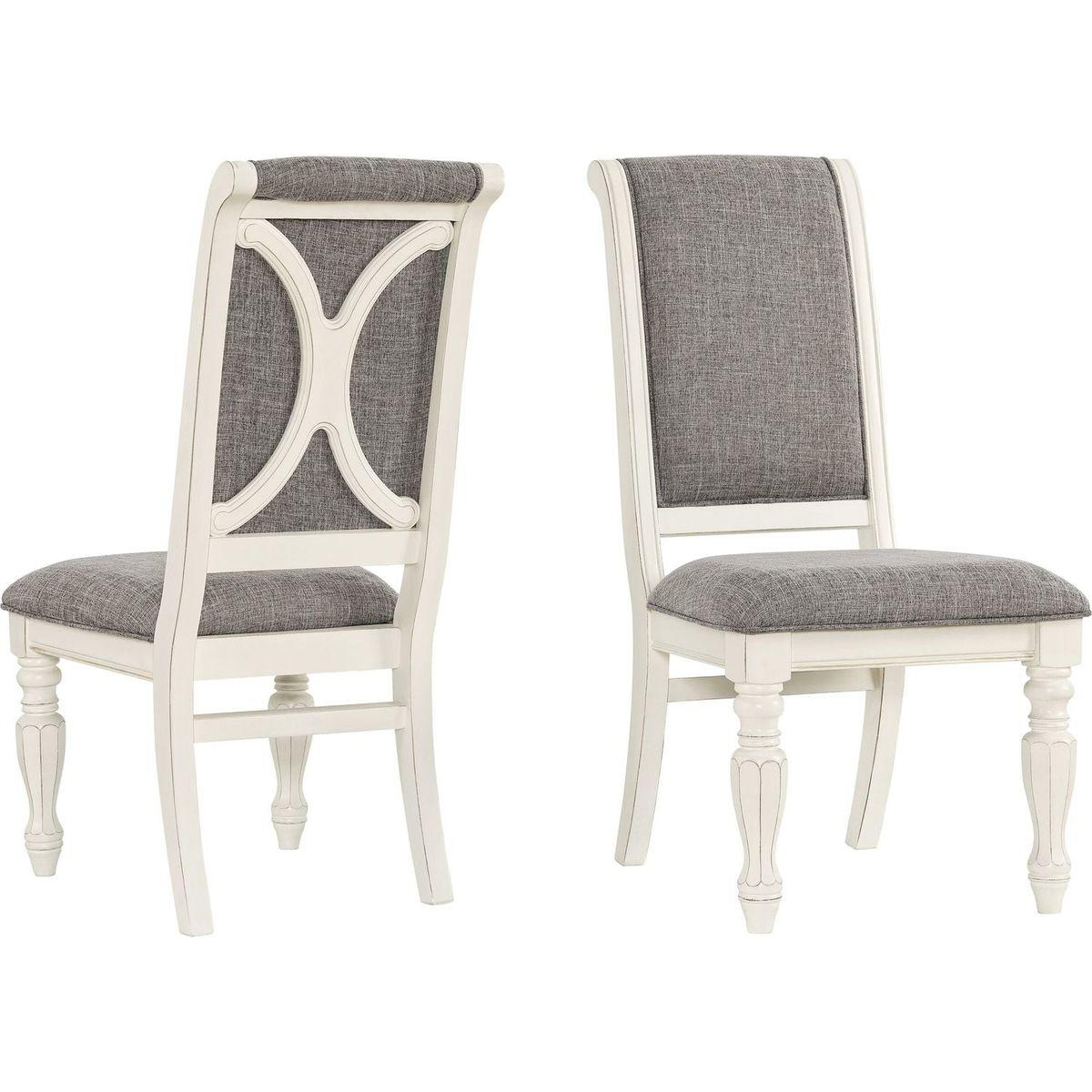 Belleza Antique White Solid Wood Upholstered Dining Chairs, Set of 2