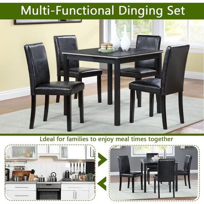 5 Piece Wooden Dining Table Set, Kitchen Table Set with a Square Table and 4 Upholstered Chairs, Wooden Dining Room Table with Crystal Decoration and Chairs Set for Kitchen, Dining Room, Black