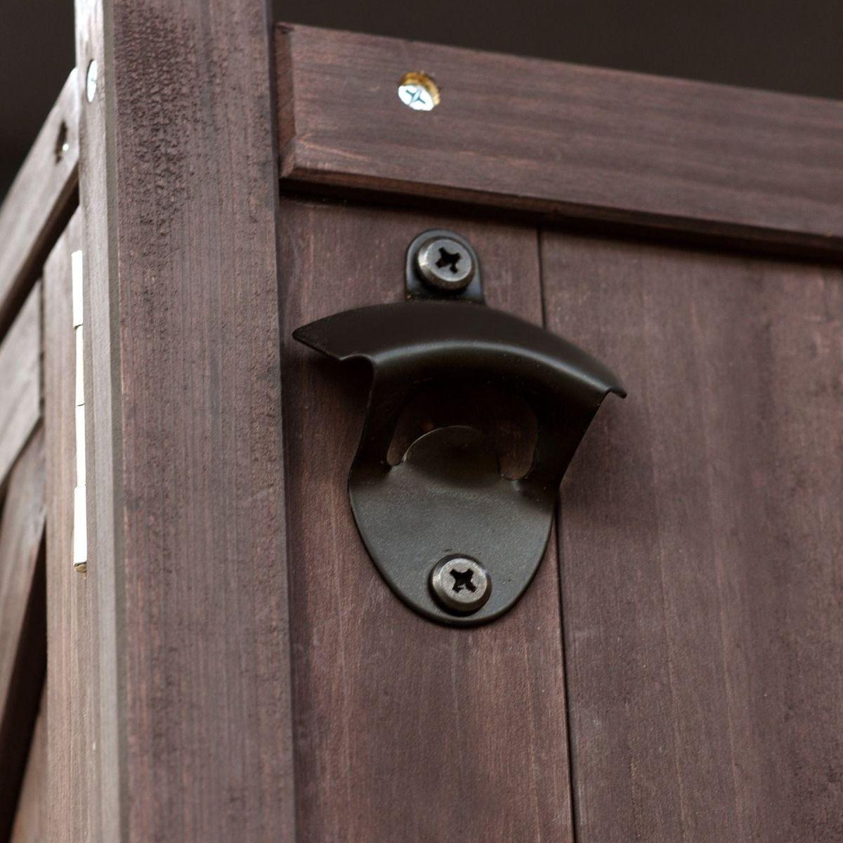 Outdoor Kitchen Island, Rolling Bar Cart & Storage Cabinet, Farmhouse Solid Wood Outdoor Grill Table with Stainless Steel Top, Spice Rack, Towel Rack for Kitchen & Barbecue, Dark Brown