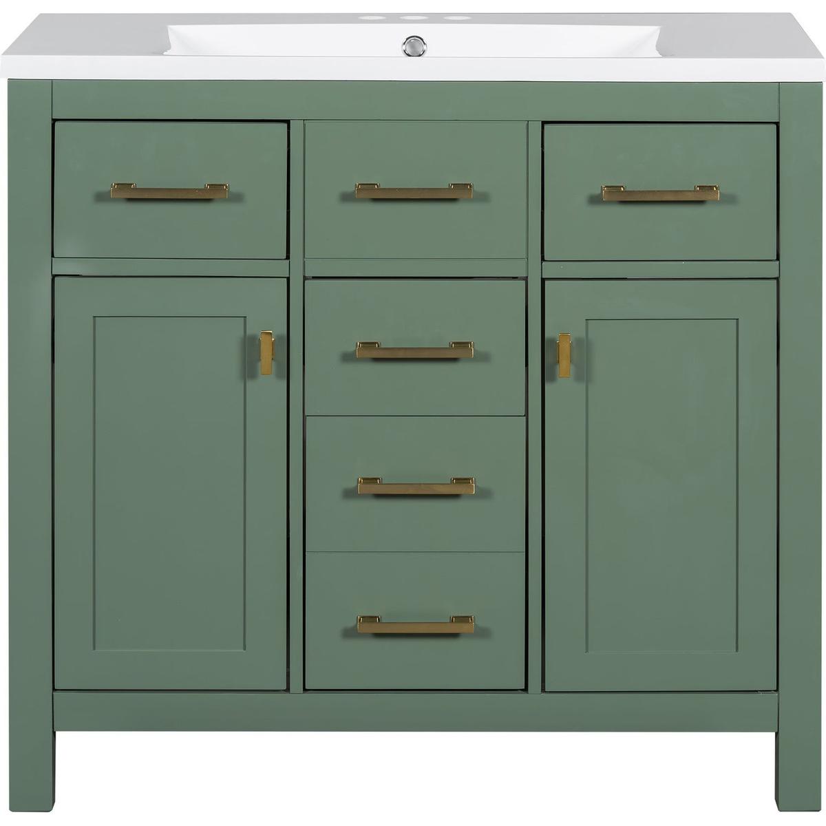 36" Bathroon Vanity with Resin Sink Combo Set,Modern Freestanding Single Bathroom Cabinet with 4 Drawers & 2 Cabinets,Storage Cabinet for Bathroom, Solid Wood Frame Vanity Set, Green