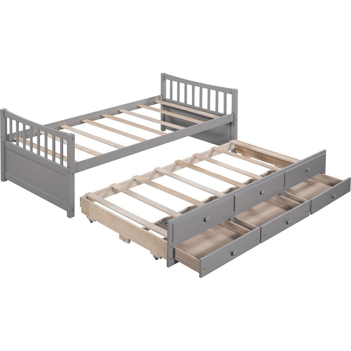 Daybed with Trundle and Drawers, Twin Size, Gray