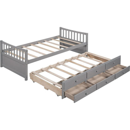 Daybed with Trundle and Drawers, Twin Size, Gray
