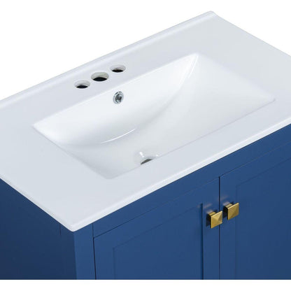 30" Blue Bathroom Vanity with Single Sink, Combo Cabinet Undermount Sink, Bathroom Storage Cabinet with 2 Doors and a Drawer, Soft Closing, Multifunctional Storage, Solid Wood Frame