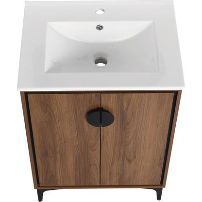 24" Bathroom Vanity with Top Sink, Modern Bathroom Storage Cabinet with 2 Soft Closing Doors, Single Sink Bathroom Vanity