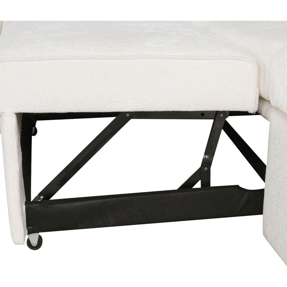 112.2" Sectional Sofa Pull-out Sofa Bed Sleeper with a Storage Ottoman,Three Pillows and Charging Devices for Living Room, Cream