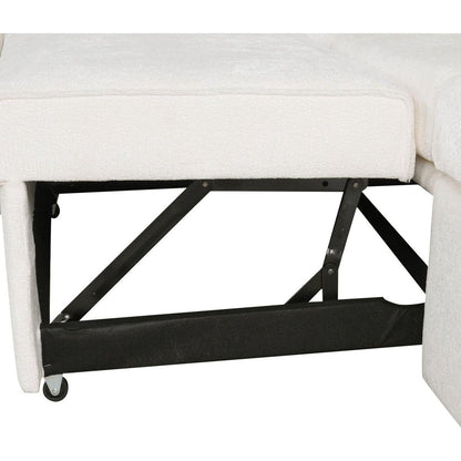 112.2" Sectional Sofa Pull-out Sofa Bed Sleeper with a Storage Ottoman,Three Pillows and Charging Devices for Living Room, Cream