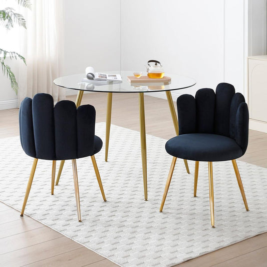 Modern Velvet Dining Chairs Set of 2, Upholstered Woven Dining Chair with Golden Metal Legs, Upholstered Dining Chairs for Dining Room, Kitchen, Vanity, Living Room