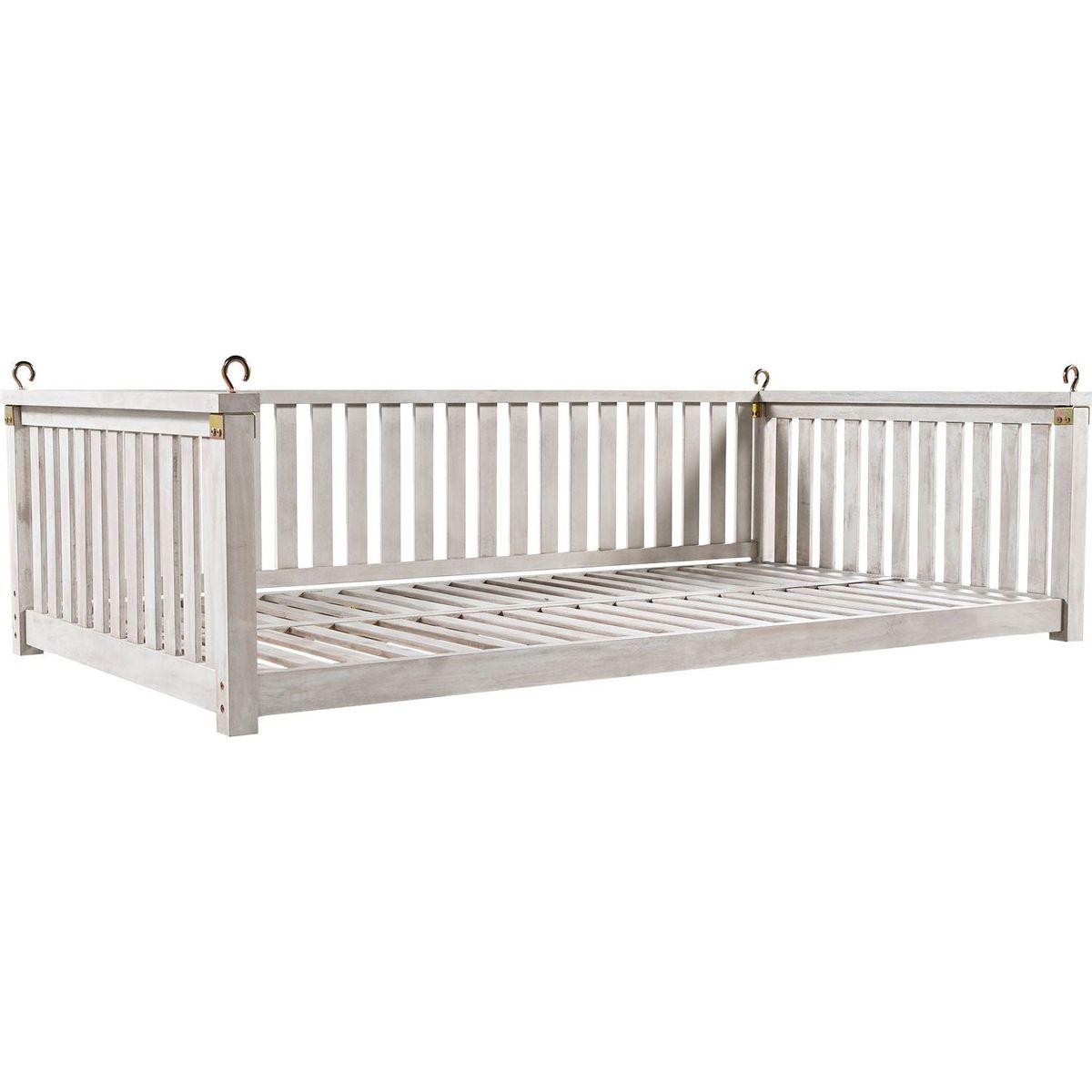 Patio Minimalist Twin Size Garden Swing Bed Wood Porch Swing with Ropes for Backyard, Safe Sloped Design, White