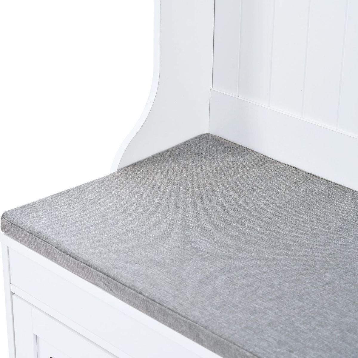 5-in-1 Entryway Bench with Shutter-shaped doors, Coat Rack, Cushion and 4 Sturdy Hooks, 47.2" Wide Hall Tree with Storage Bench for Hallway, Entryway, Living Room