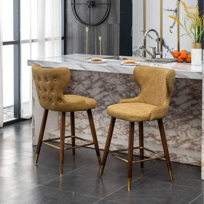 Nevis Mid-century Modern Faux Leather Tufted Nailhead Trim Counter Stool Set of 2, Yellow