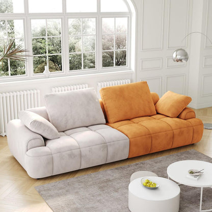 86.6"Large size two Seat Sofa,Modern Upholstered,Gray paired with yellow suede fabric Increase in sitting height