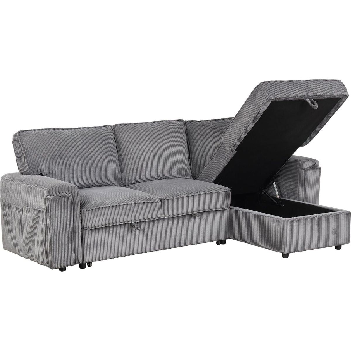 Upholstery Sleeper Sectional Sofa with Storage Bags and 2 cup holders on Arms