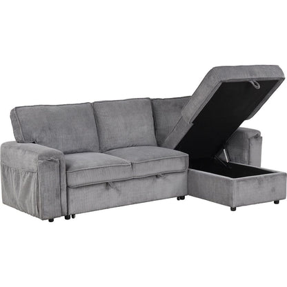 Upholstery Sleeper Sectional Sofa with Storage Bags and 2 cup holders on Arms