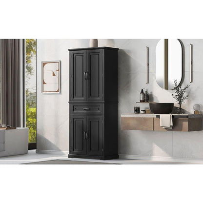 Bathroom Storage Cabinet with Doors and Drawer, Multiple Storage Space, Adjustable Shelf, Black