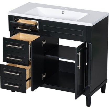 36" Bathroom Vanity with Top Resin Sink, Freestanding Bathroom Storage Cabinet with 2 Drawers and a Tip-out Drawer, Solid Wood Frame Vanity Set, Height Adjustable Shelf