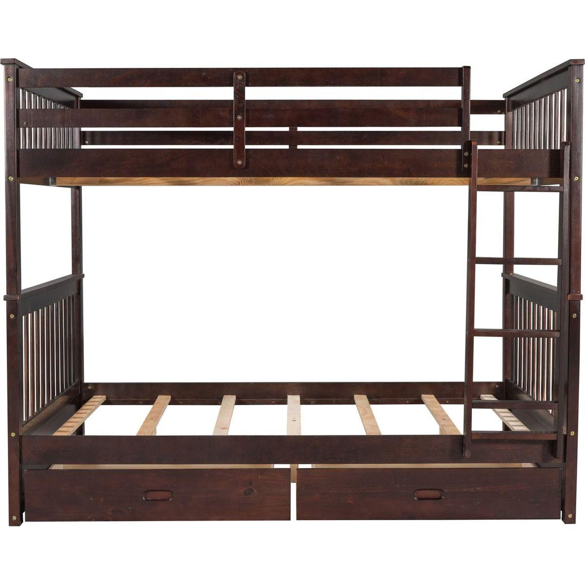 Full-Over-Full Bunk Bed with Ladders and Two Storage Drawers (Espresso)