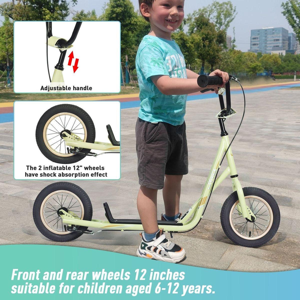 Youth Scooter Kick Scooter for Kids 6+ with Adjustable Handlebar, 12 Inch Inflatable Wheels, Widened non-slip Footboard