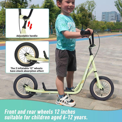 Youth Scooter Kick Scooter for Kids 6+ with Adjustable Handlebar, 12 Inch Inflatable Wheels, Widened non-slip Footboard