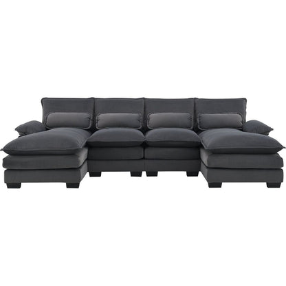 109.8x55.9" Modern U-shaped Sectional Sofa with Waist Pillows,6-seat Upholstered Symmetrical Sofa Furniture,Sleeper Sofa Couch with Chaise Lounge for Living Room,Apartment,2 Color