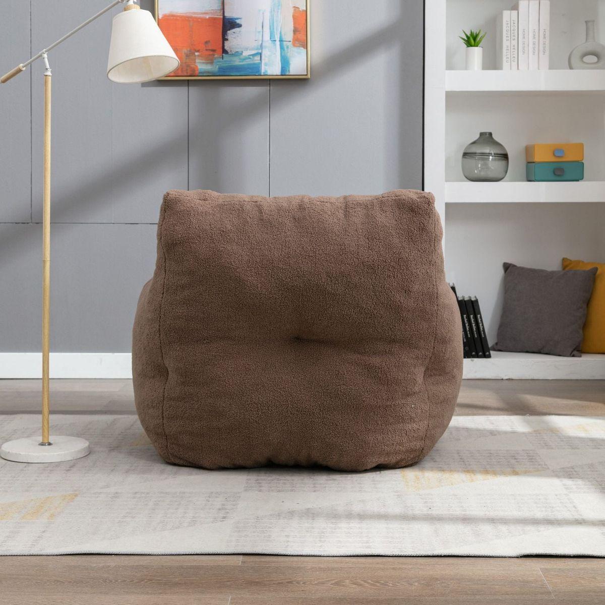 Soft Teddy Fabric Tufted Foam Bean Bag Chair With Teddy Fabric Coffee