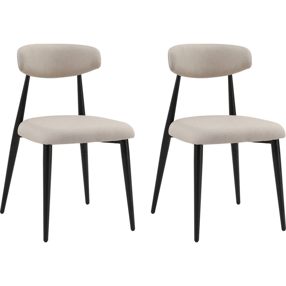 Modern Dining Chairs Set of 2, Curved Backrest Round Upholstered and Metal Frame, Light Grey