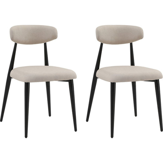 Modern Dining Chairs Set of 2, Curved Backrest Round Upholstered and Metal Frame, Light Grey