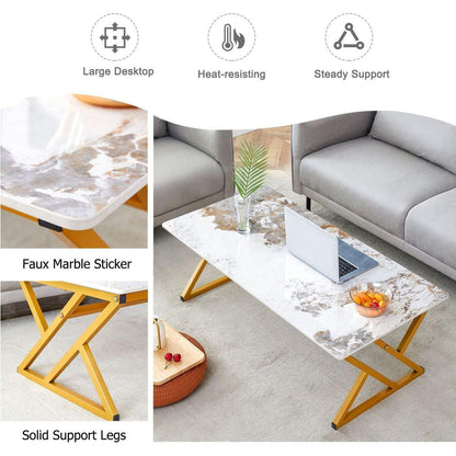 A modern minimalist style marble patterned coffee table with golden metal legs. Computer desk. Game table. Tea table. CT-XX