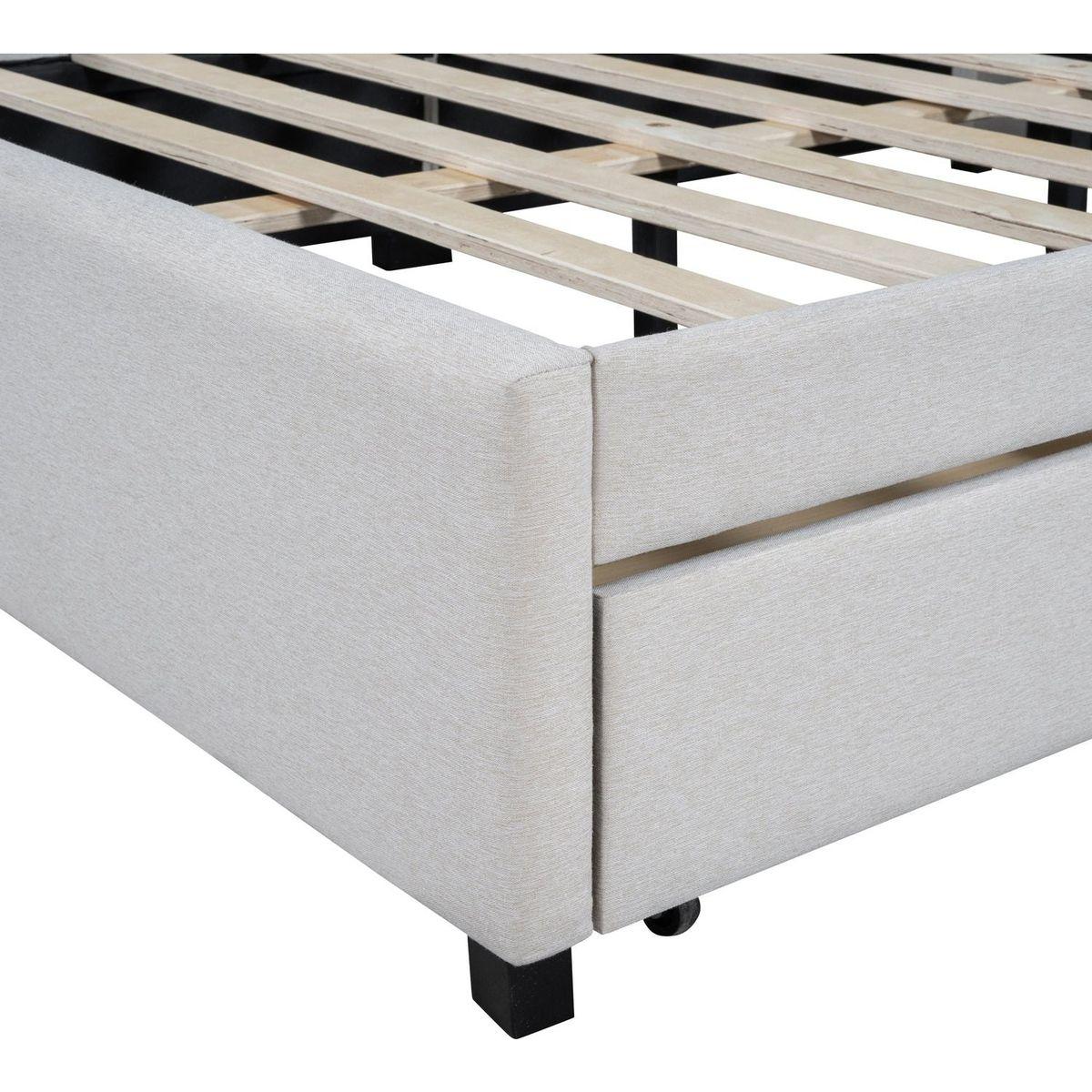 Full Size Upholstered Daybed with 2 Storage Drawers Sofa Bed Frame No Box Spring Needed, Linen Fabric (Beige)