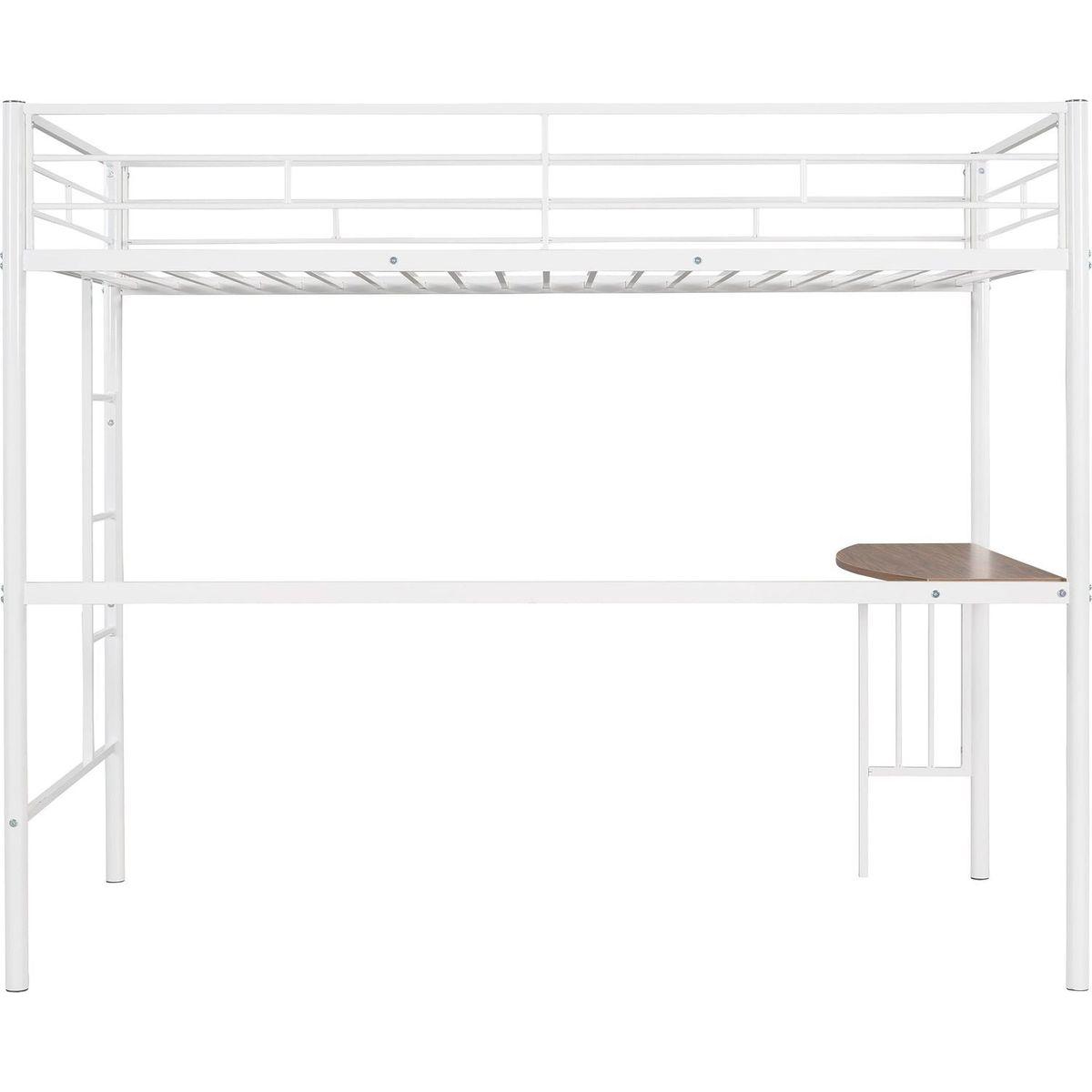 Twin Metal Bunk Bed with Desk, Ladder and Guardrails, Loft Bed for Bedroom, White