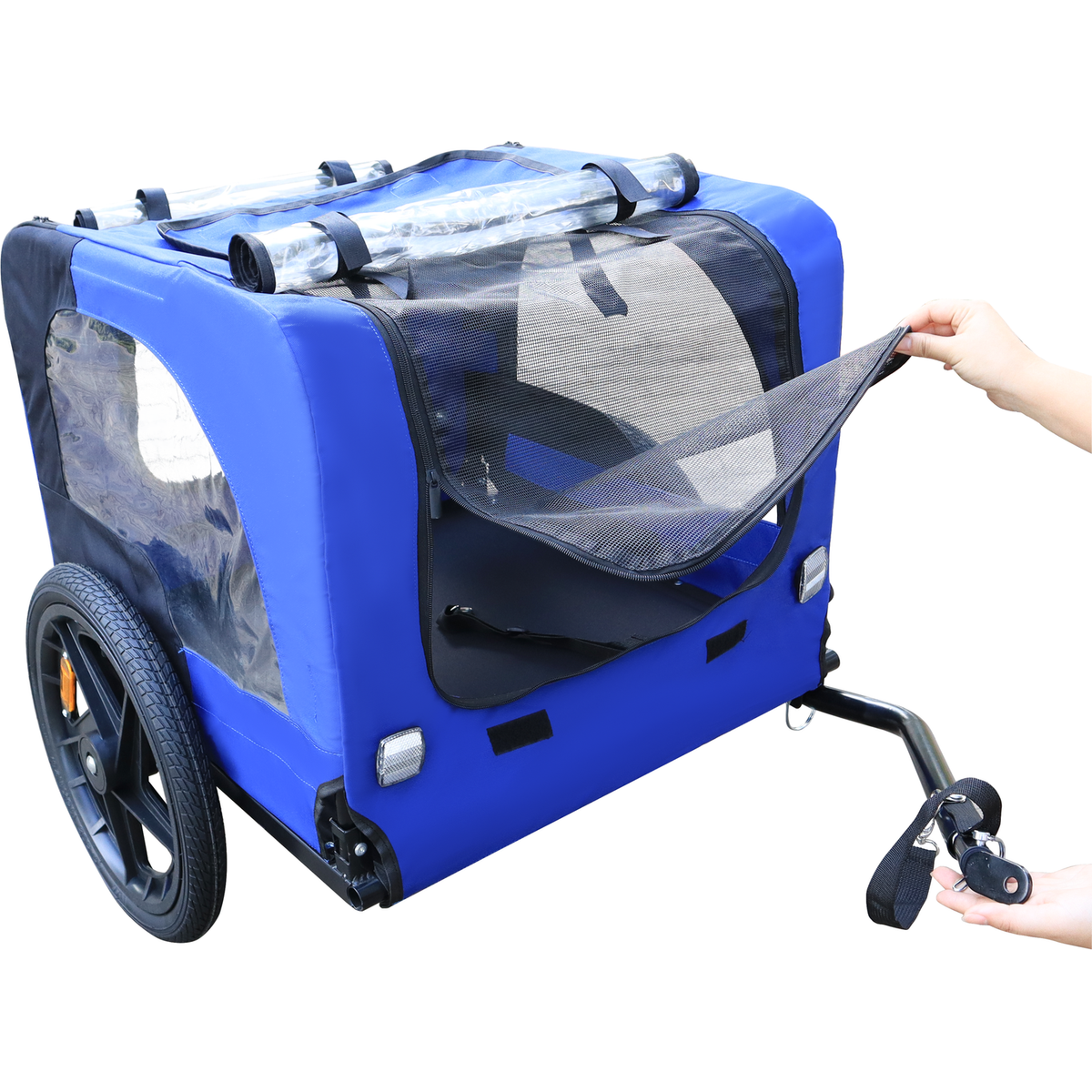 Blue High Quality 16 inch air wheel Pet Bike Trailer for Dogs Foldable Bicycle Pet Trailer
