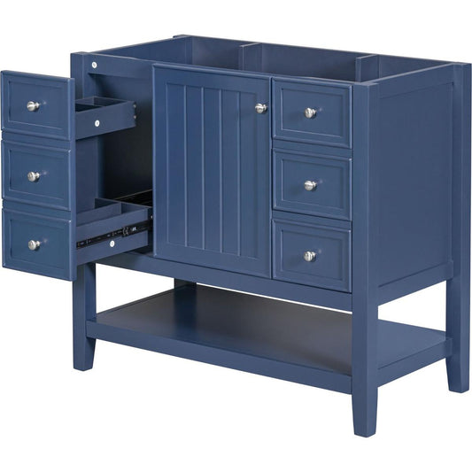 36" Bathroom Vanity without Sink, Cabinet Base Only, One Cabinet and three Drawers, Blue