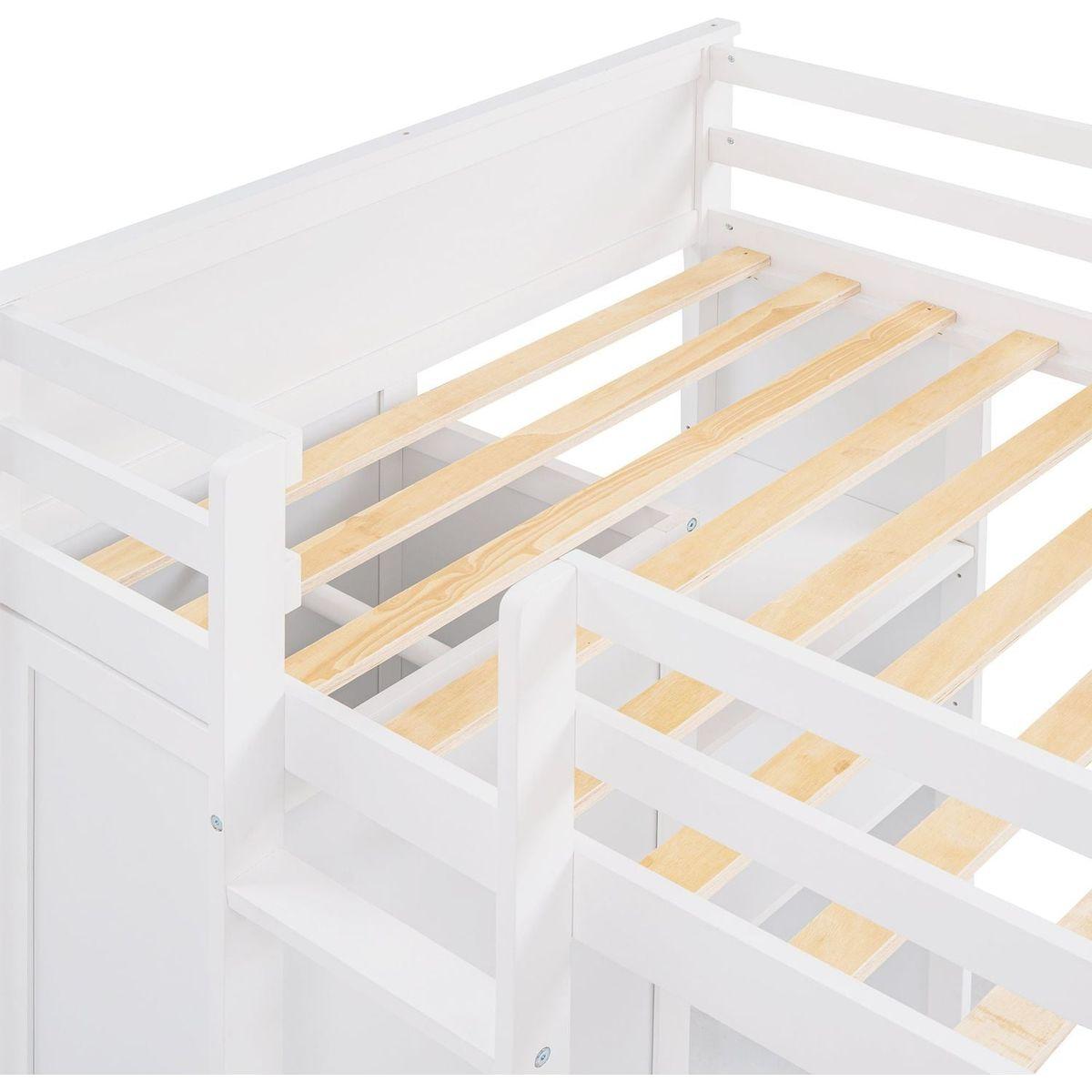 Twin size Loft Bed with a Stand-alone bed, Shelves,Desk,and Wardrobe-White
