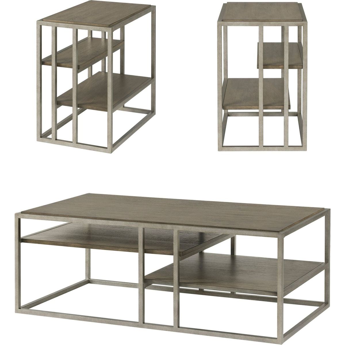 Padena 3-Piece Metal Frame Wood Living Room Coffee Table and 2 Chairside Tables Set